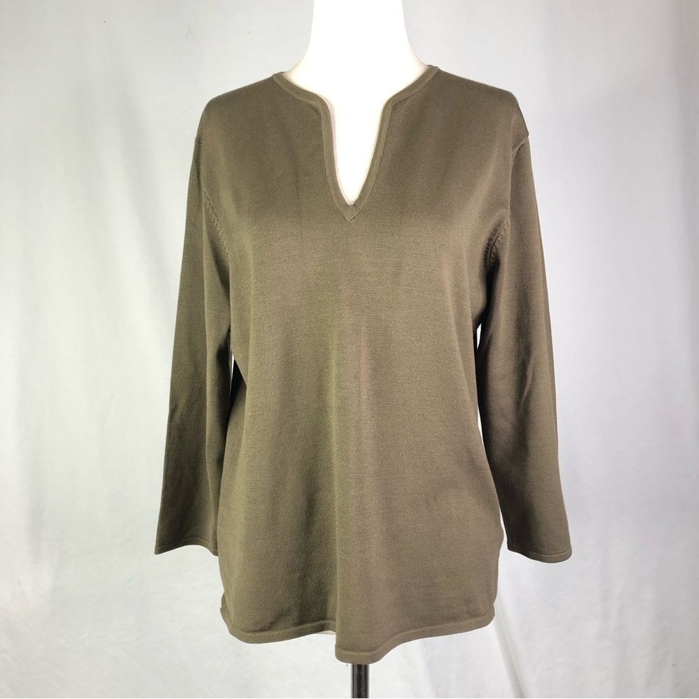 Lauren Ralph Lauren silk blend v-neck sweater olive / army green L